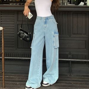 Pantalons de jeans pour femmes pour femmes Baggy Cargo Star Girl Y2K Low Rise Stacked Mode coréenne Haute Qualité Denim Poches Large Jambe 230825