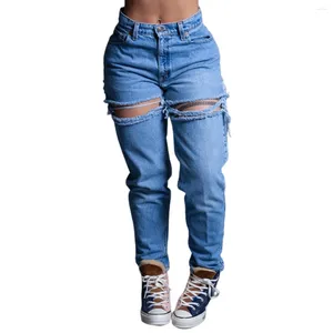 Pantalons de jeans pour femmes pour femmes Ripped Fashion Hip Hop Houts Brokes trous pantalon denim Cordon décontracté Long