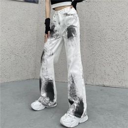 Pantalon en jean pour femme, jambe droite, avec poches, taille haute de luxe, blanc, Chic et élégant, ajusté de styliste