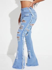 Dames jeans broek trendy straat casual gesneden gaten hoge taille bell-bottoms