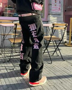 Dames Jeans Broek Dames Zomer Dames Y2K Volledige Schedels Trekkoord Mode Populair Preppy Koreaanse stijl Lengtebroek Los Hoge taille Casual