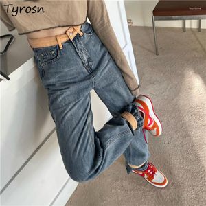 Jeans pour femmes Patchwork Panneaux Chic Mode Streetwear Droite Lâche Cravate Pieds Élégant Taille Haute Vintage Femmes Ulzzang Essuyage Décontracté