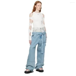 Personnalités de jeans pour femmes Collision de couleur personnalisée Collision de personnalité d'automne Pantalon à jambes larges droites A06470