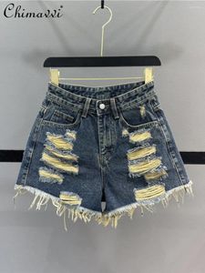 Jeans pour femmes Mendigar personnalisé Shorts denim déchirés Femmes 2024 Été High Taist Slim Fariled Girl A- Line Wide-leg Pantal