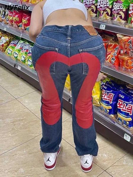Jeans femme Jeans personnalisés les plus vendus jeans imprimés personnalisés vintage nouveau punk hip-hop goth jean droit ample J240217