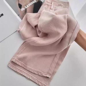 Jeans pour femmes glace rose soie d'été mince grande taille pantalon de jambe large lâche mode haute taille slim denim droit s-4xl