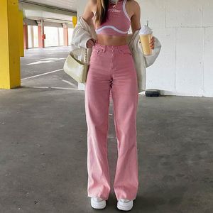Damesjeans Pink Jean Y2K Streetwear Hoge kwaliteit Taille Baggy Rechte been broek Mode Casual denim broek Mom 230422