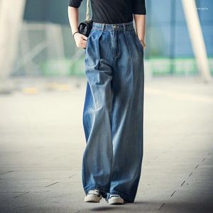 Jeans féminins plus taille 26-34 femmes large jambe au printemps automne mode décontracté haute taille élastique mince lâche long pantalon denim streetwear bleu