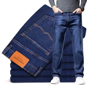 Jeans femininos plus size 40 42 44 outono solto grosso azul homens negócios casual algodão avançado estiramento denim calças masculinas roupas de marca 231127