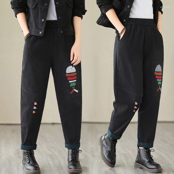 Jeans pour femmes plus vêtements de taille 2024 printemps automne gras mm costume de denim coréen style hong kong maman manteau papa pantalon