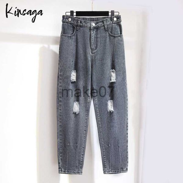 Jeans para mujeres Pies de talla grande Hallen Jeans Gris grandes Mujeres grises 7xl de gran tamaño Corea Corea Cintura alta natenada Harem Demin Pants Girl J230818