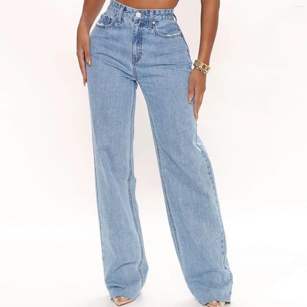 Jeans pour femmes grande taille pour femmes denim en détresse jambe large jean pantalon droit lâche taille haute adolescente streetwear
