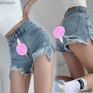 Damesjeans Grote maten gescheurde jeans Denim shorts Onzichtbare rits Buitenseks Open kruis Hoge taille Burr Hotpants Zomer Dameskleding YQ240116