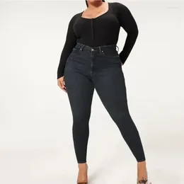 Damen-Jeans, Übergröße, dünn, für Frauen, hohe Taille, Stretch-Denim-Hose, Mom-Bleistifthose, lässiger Komfort, Übergröße