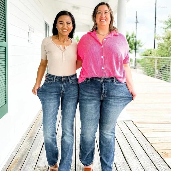Jeans pour femmes grande taille jambe large pour femmes taille haute extensible en vrac denim pleine longueur curvy 175cms hauteur 100kgs pantalon