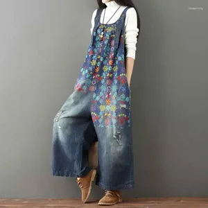 Dames jeans plus size dames denim jumpsuit lente zomer herfst mode casual bloemen bedrukte baggy wide been loosbib broek overalls overalls