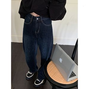 Jeans pour femmes grande taille Jeans pour femmes taille haute droite Baggy mode pantalon Streetwear Vintage bleu foncé décontracté E fille jambe large pantalon en jean 230311