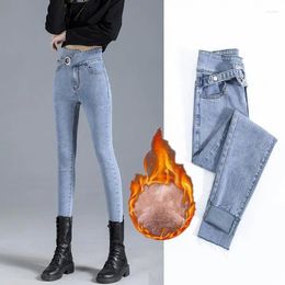 Damen-Jeans, Plüsch/dünne Hose, hohe Taille, für Frauen im Frühling, Herbst und Winter, schlanke, elastische, enge Bleistifthose mit kleinen Füßen