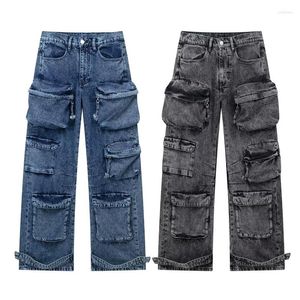 Jean pour femmes, pantalon en Denim avec poches décorées, tendance, décontracté, Style de rue, ample et confortable