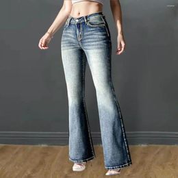 Jean femme Design de poche pantalon décontracté taille haute dégradé de couleur avec poches rétro coupe ajustée ourlet évasé complet pour Colorfast