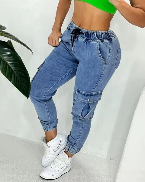 Jeans pour femmes conception de poche à crampons à la remise des femmes hautes hautes taies de printemps d'été