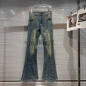 Jeans pour femmes prempomp 2023 automne nouvelle collection Rivet irrégulier vintage en détresse mince pantalon denim femmes Blue Long Jeans GL137 J230818