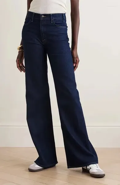 Jean femme imprimé lettre M taille haute bleu marine couleur Pure élastique évasé pour les femmes en automne/hiver 2024 de haute qualité