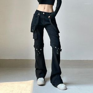 Jeans femme Punk Metal Y2K femmes taille haute taille basse pantalon noir Vintage gothique maigre décontracté Denim esthétique Cargo pantalon 90s