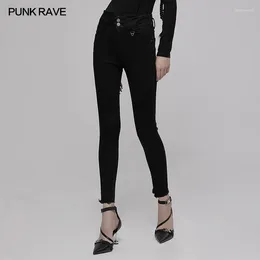 Vaqueros de mujer PUNK RAVE de uso diario, pantalones vaqueros ajustados de cintura alta con tirantes cruzados en la espalda, pantalones negros para Primavera/otoño