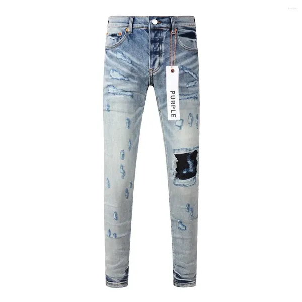 Jeans pour femmes violet marque détruit Scratch trou hommes haute rue coupe ajustée maigre solide bleu clair Denim pantalon Streetwear