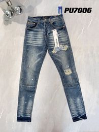 Jeans pour femmes violet marque Jean hommes en détresse coupe ajustée lavé détruit faire vieux trou déchiré bleu Denim pantalon pantalon 231127