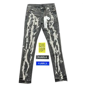 Jeans para mujer Marca púrpura Tiro bajo Flaco Hombres Jean Derrame Bleach Pintura Estiramiento Negro 231206