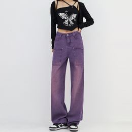 Jeans de mujer Purple Washed baggy jeans y2k ropa de otoño invierno de mujer vintage Straight Denim Pantalones femme Casual pantalones de pierna ancha 230310