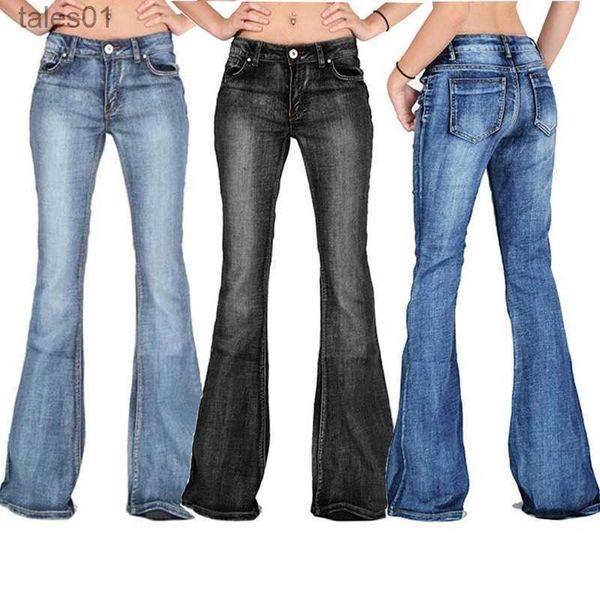 Jeans de mujer QNPQYX Nuevos pantalones vaqueros acampanados Pantalones vaqueros de mezclilla para mujer Pantalones de bolsillo elásticos a la moda Pantalones vaqueros de pierna ancha de talla grande 240304