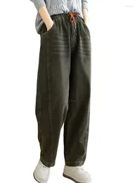 Jeans para mujer QPFJQD 2024 Pantalones retro Damas Otoño Primavera Sueltos Clásicos Vintage Pantalones de mezclilla Mujeres Casual Elástico Cintura alta Harajuku