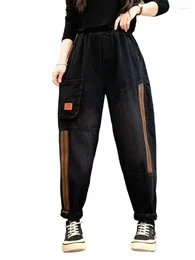 Jeans pour femmes QPFJQD Marque 2024 Hiver Vintage Épaissir Pantalon Dames Lâche Rayé Fourrure Chaud Denim Harem Pantalon Femmes Classique Rétro
