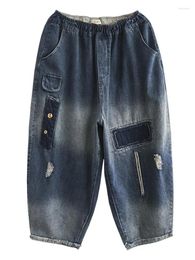 Jeans para mujer QPFJQD Diseño 2024 Invierno Damas Vintage Loose Retro Holes Denim Pantalones Mujeres Casual Patchwork Pantalones Classic Harem