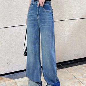 Jeans pour femmes qualité 24s au début du printemps contraste de couleur de couleur de diamant chaud haut de taille à tube droit de traînée de traînée de traînée de levage de la hanche pour les femmes