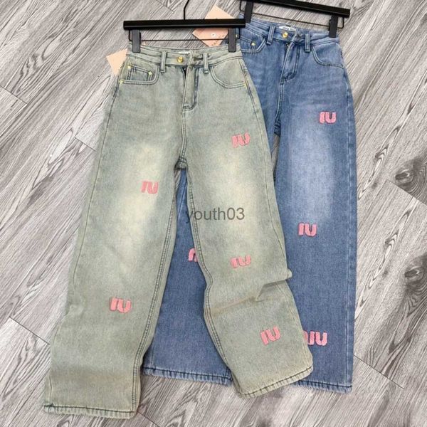 Jeans pour femmes qualité automne jeans fashiona rose brosse à dents lettre denim pantalon designer peluche Denim 240304