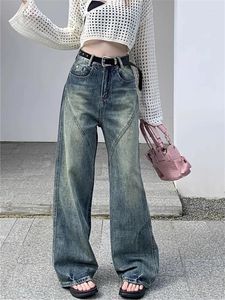 Jeans pour femmes QWEEK Mode coréenne Baggy Femmes Y2K Vintage 90s Fée Grunge Denim Pantalon surdimensionné Harajuku Rétro Basic Pantalon à jambes larges