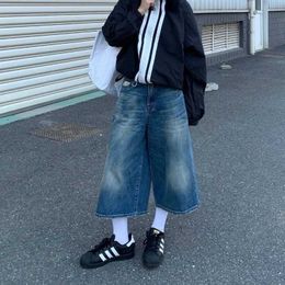 Damesjeans Qweek Dames Blue Y2K Baggy Jorts High Taille Vintage Wide Been Knie Lengte Jeans Streetwear Casual Loose Summer Denim Shorts 240423