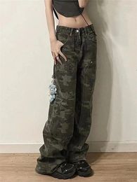 Jeans para mujer Qweek Y2K Camo Cargo Mujeres Harajuku 90s Vintage Streetwear Camuflaje Cintura baja Pantalones de mezclilla Pantalones retro de gran tamaño