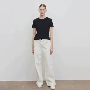 Jeans pour femmes R0W Blanc Femme 2023 Automne et hiver Taille haute Droite Lâche Drag Ground Pantalon décontracté