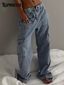 Jeans Femme Rapwriter Denim Cargo pantalon femmes 90 s jean pour filles mode féminine Vintage taille haute pantalon Harajuku Capris Streetwear 230826
