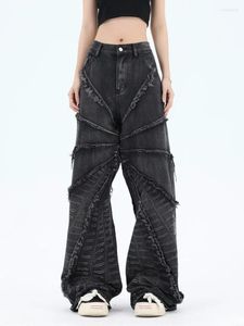 Jeans pour femmes bord brut en détresse taille haute femmes américaines rétro mode lâche droite hip-hop harajuku style y2k pantalon
