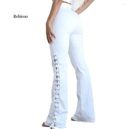 Jeans Women's Rebicoo Summer Sexy High cintura Hip Side vendaje Blanco de mezclilla Mujeres delgadas