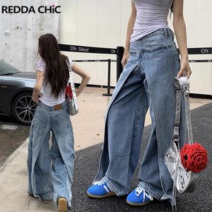 Jeans Femme Reddachic 90s Backbacks Baggy Boyfriend Femmes High Rise Multi-Usure Patchwork Rétro Casual Pantalon Large Coréen Y2K Streetwear