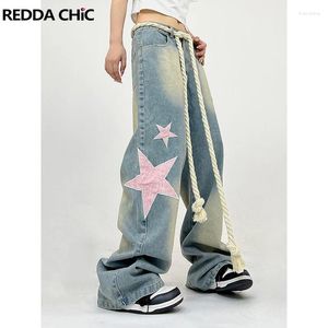 Jeans pour femmes ReddaChic 90s Retro Graphic Baggy Boyfriend Star Y2K Girl Wide Leg Casual Skater Pantalon surdimensionné Coréen Femmes Streetwear