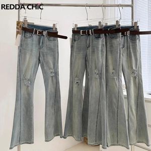 Jeans pour femmes Reddachic Blue Wash Ripped Women Flare High Rise Spliced Sctrewy Bott Bott