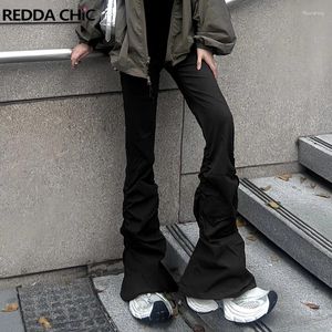 Jeans féminins Reddachic décontracté simple noir ruine flare femme extensible taille high slim empilé pantalon de bootcut coréen y2k cloche fond de cloche